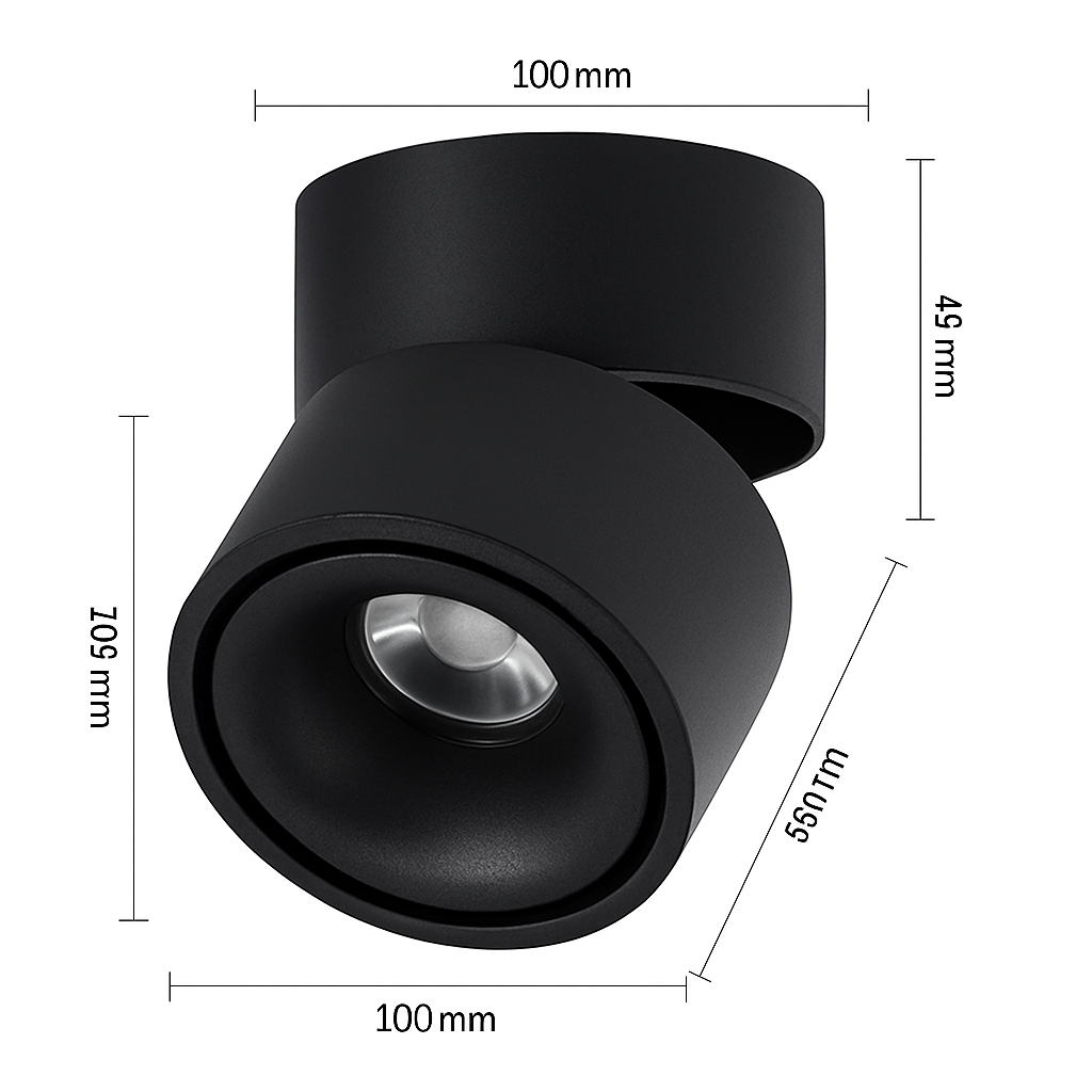 Spot LED de plafond orientable, montage en saillie rond – Intensité variable, finition dépolie, usage polyvalent