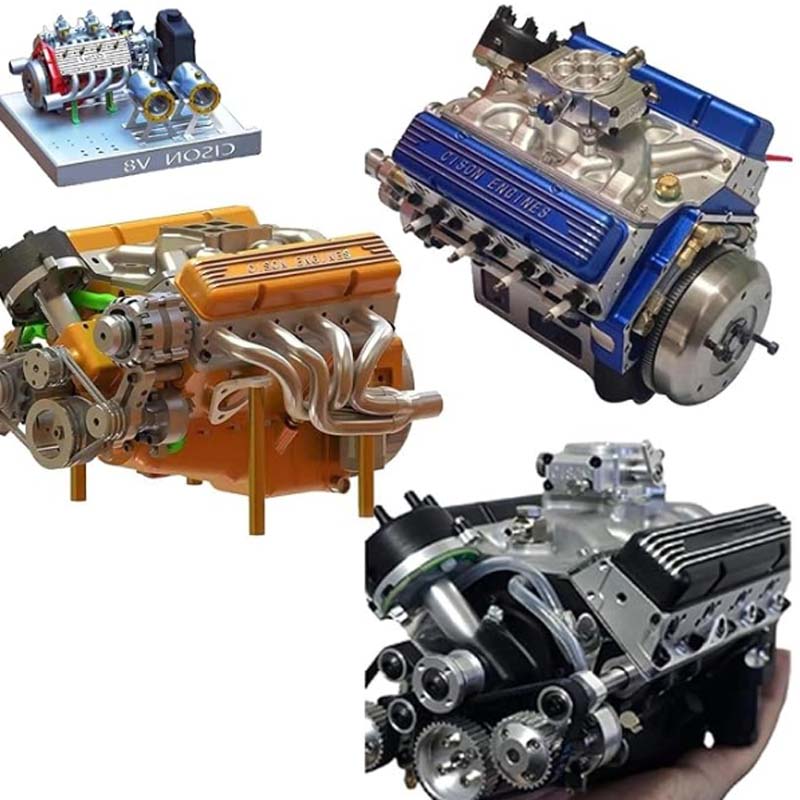 Gasoline-Powered V8 Engine Model Kit | Fully Functional Mini Motor with CDI Ignition & Precision CNC Machined Metal Parts for RC Projects