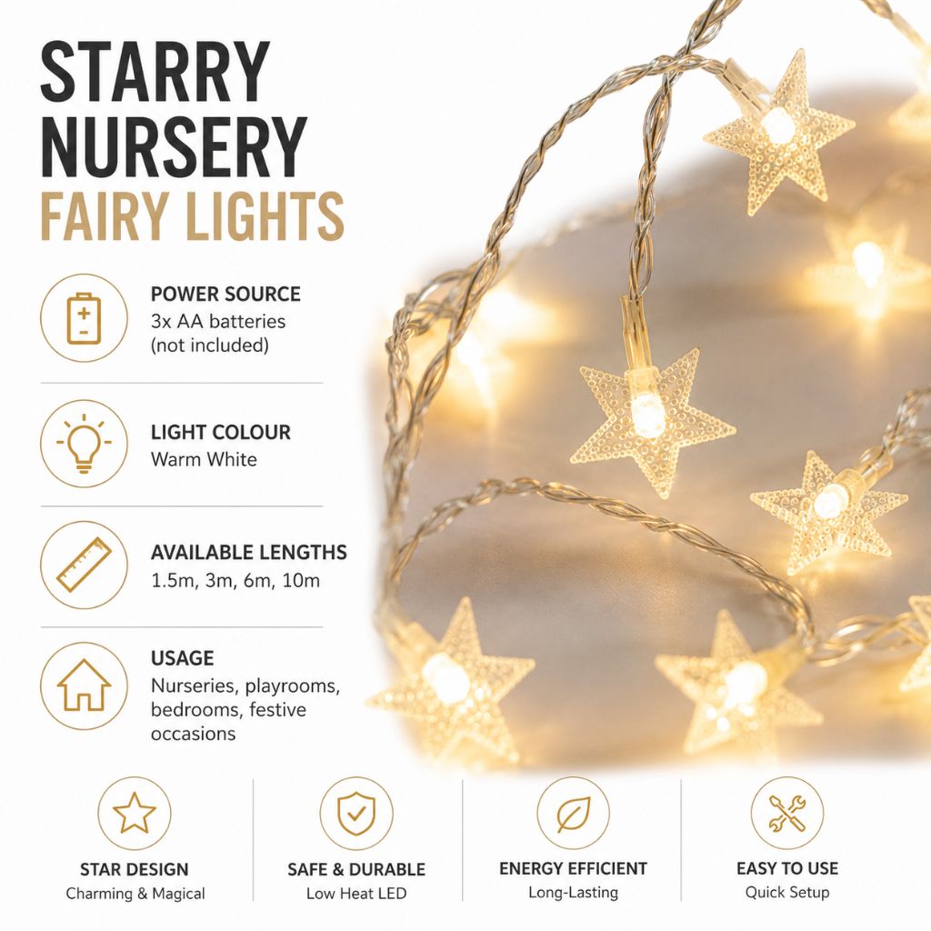 Guirlande lumineuse à piles pour chambre d'enfant, éclairage LED décoratif blanc chaud, décoration murale pour chambre, salle de jeux ou chambre de bébé