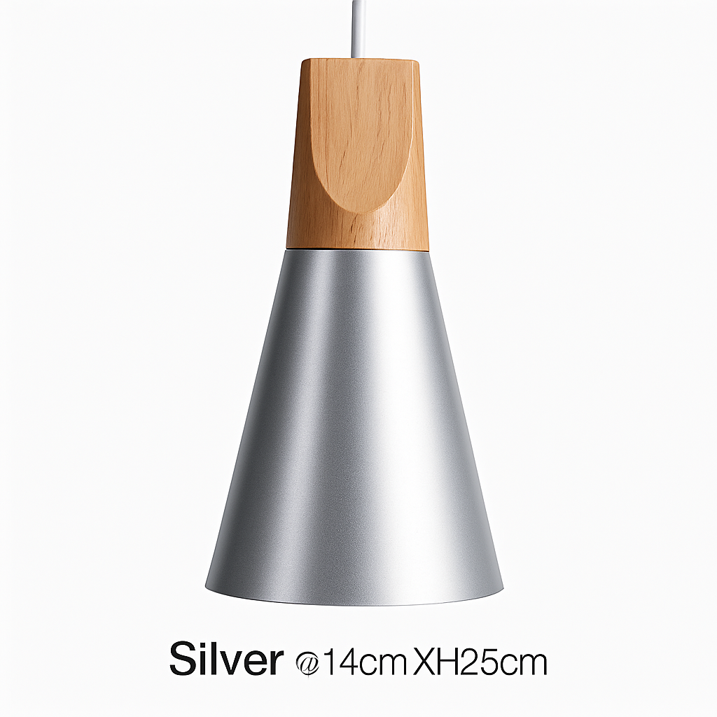 Modern Cone Pendant Light with Wood & Aluminum | Scandinavian Style Hanging Fixture for Dining Room Kitchen | E27 Socket | Contemporary