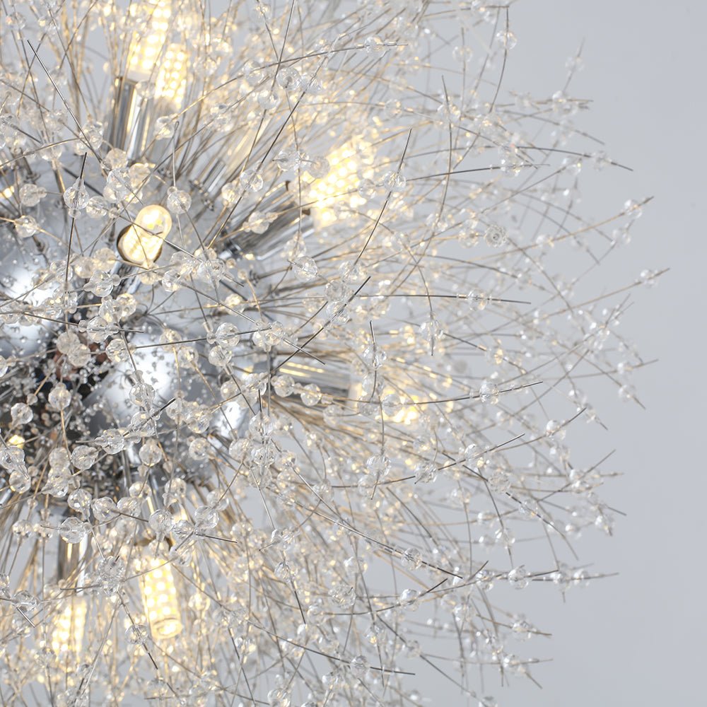 Lustre cristal Starburst 31,5 pouces, métal laiton chrome, hauteur réglable, luminaire de plafond pour salle à manger et entrée avec douilles G9