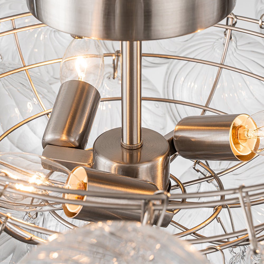 Plafonnier semi-encastré à trois globes, 21 po, sphères en verre texturé pour éclairage ambiant de salle de bain, chambre ou salon, douille E14