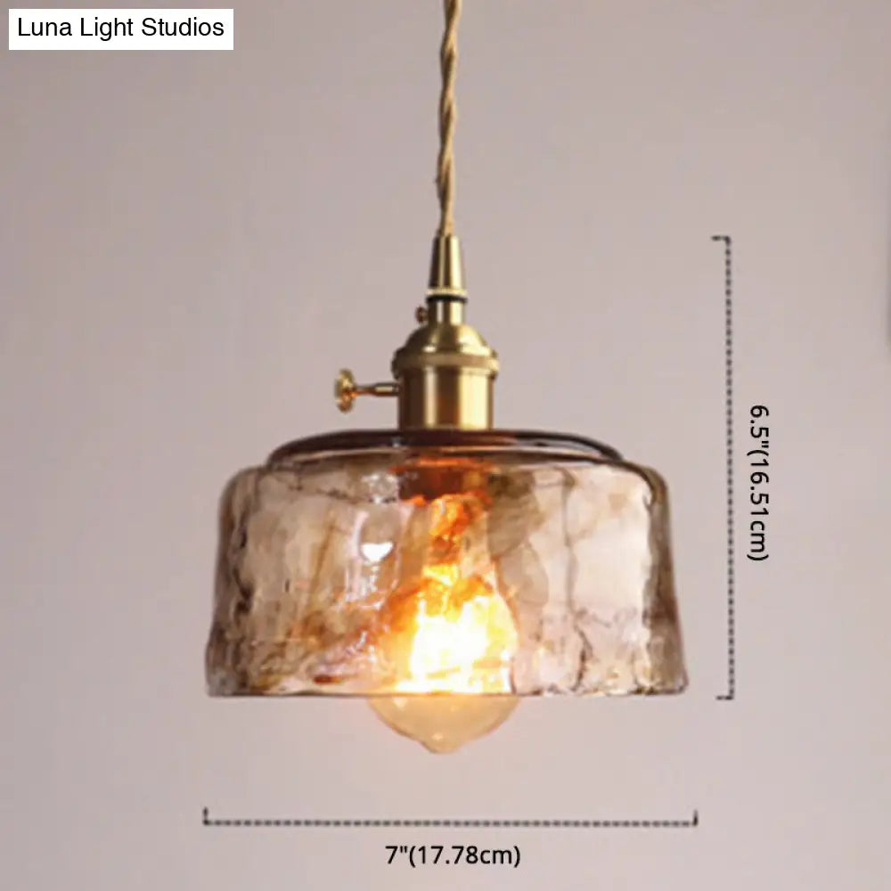Single-Bulb Hanging Ceiling Light Golden Honey Glass Shade Retro Fixture for Dining Room Kitchen Island Living Space