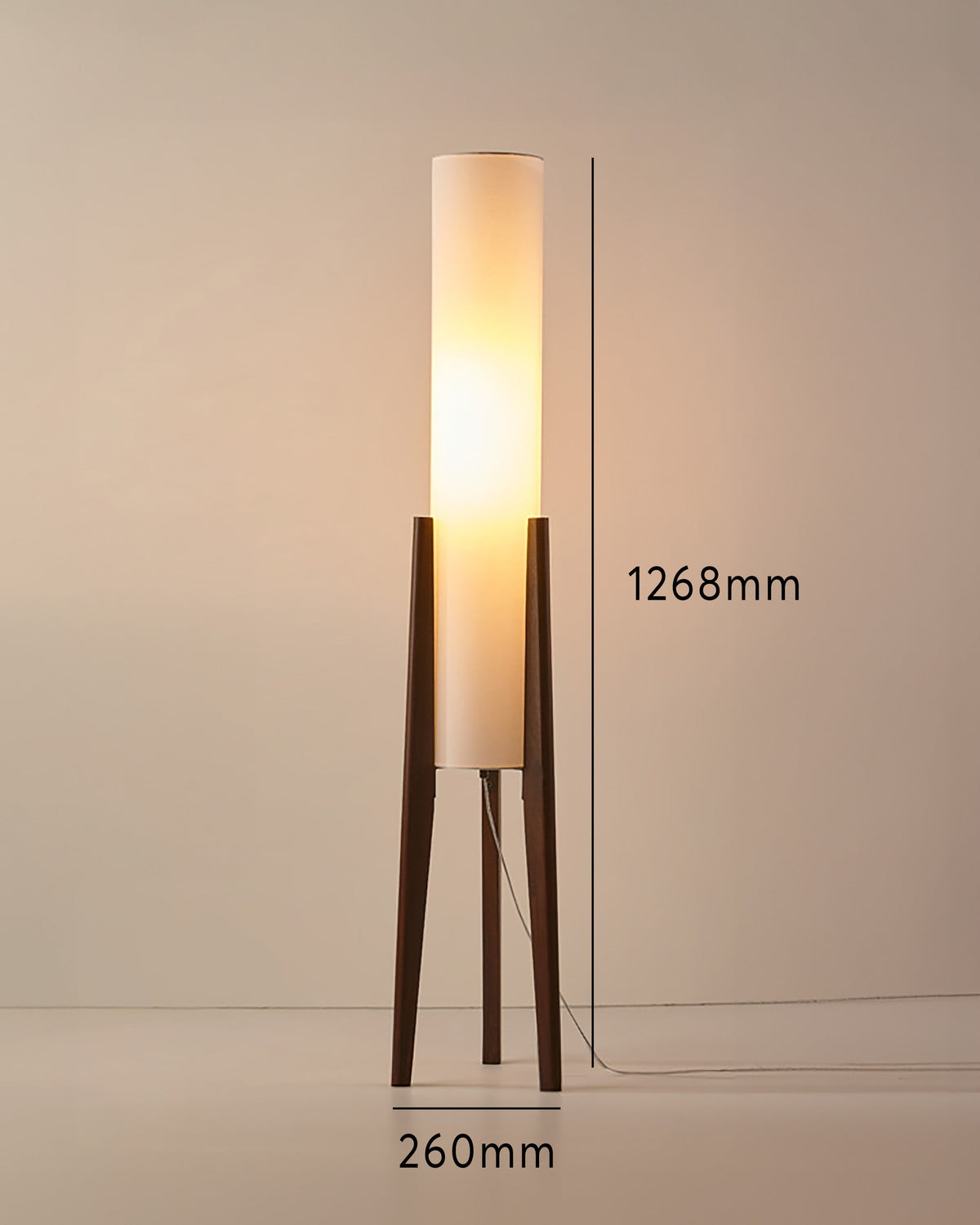 Solid Wood Floor Lamp with Fabric Shade – Mid-Century Standing Light for Living Room & Bedroom – Natural Walnut Base – 12W LED