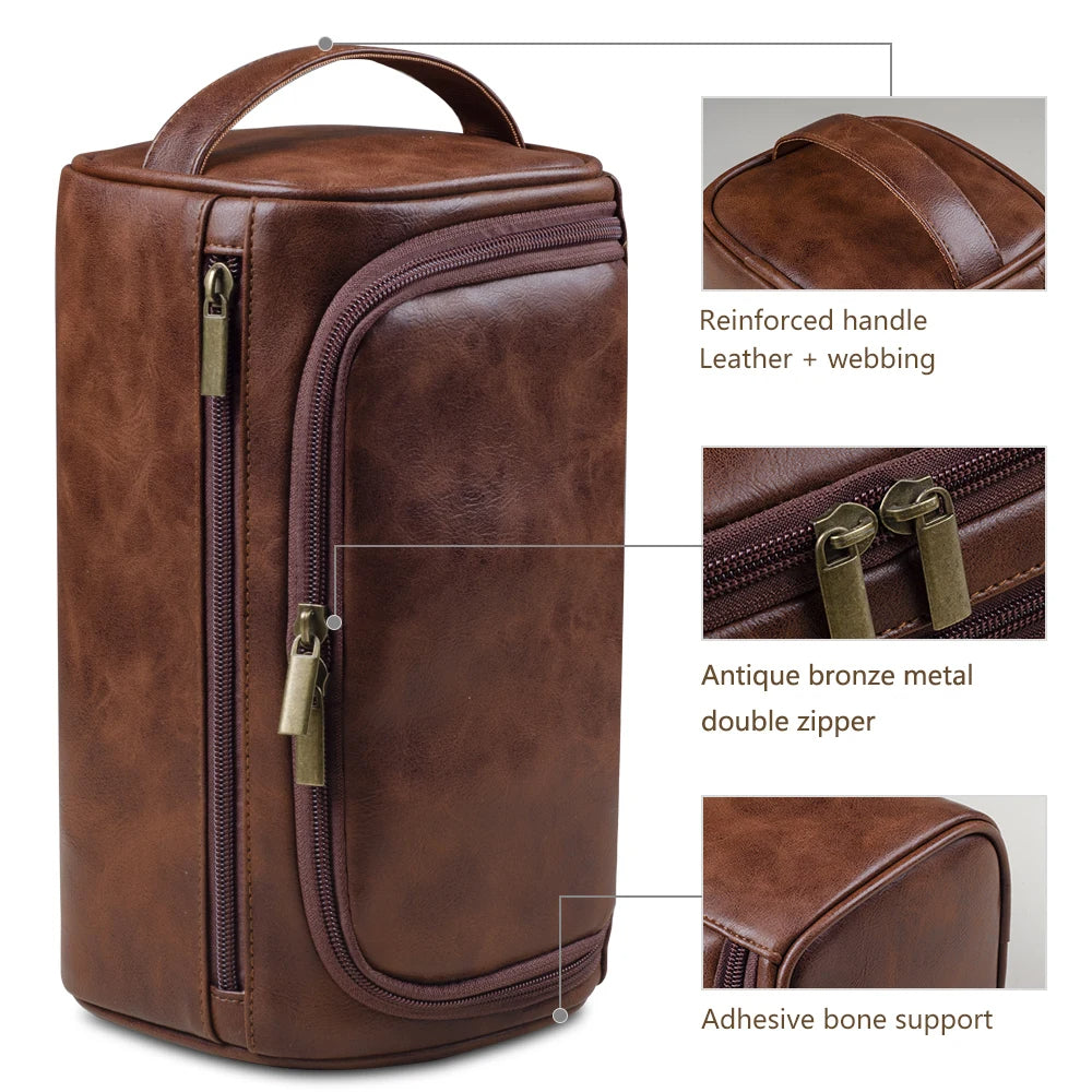 Indispensables de voyage | Trousse de toilette en cuir premium avec grand espace de rangement | Organisateur élégant pour voyageurs