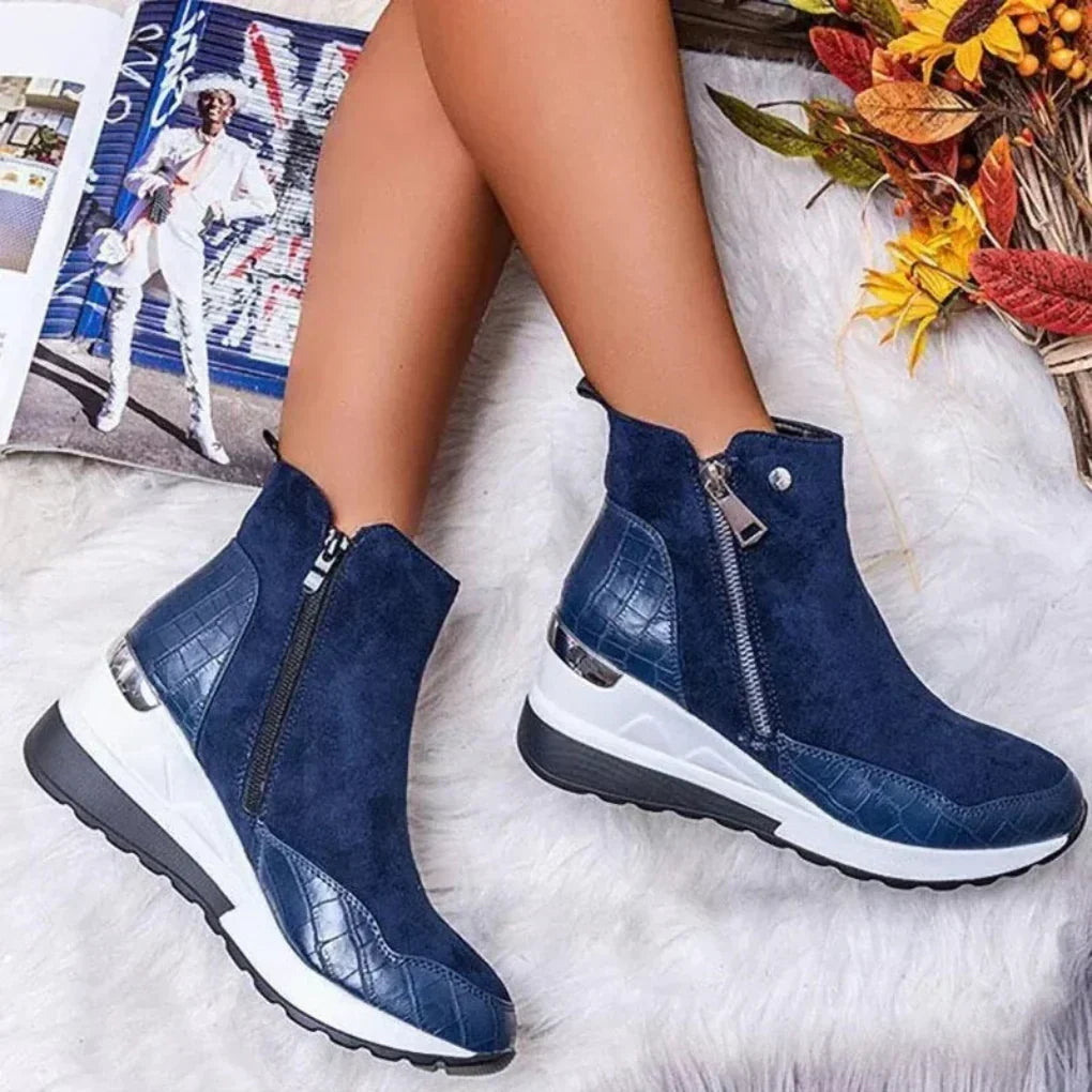 Women's Ankle Boots Waterproof Wedge Heel Side Zipper Non-Slip for Fall Winter Rain Snow Casual