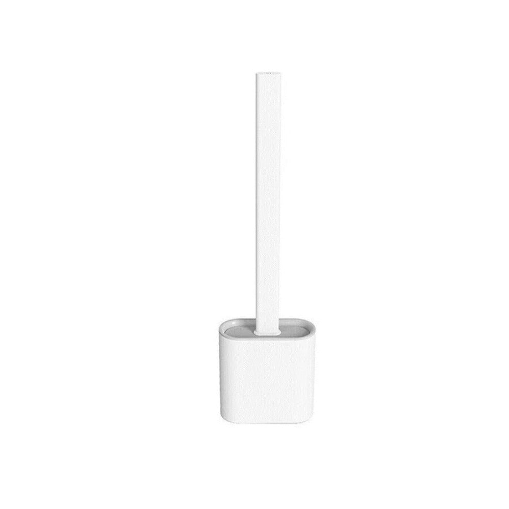 Wall-Mount Silicone Toilet Brush Set White Quick-Dry Flexible Head Hygienic Bathroom Cleaner Compact Space-Saver for Guest Bath En-Suite Mod