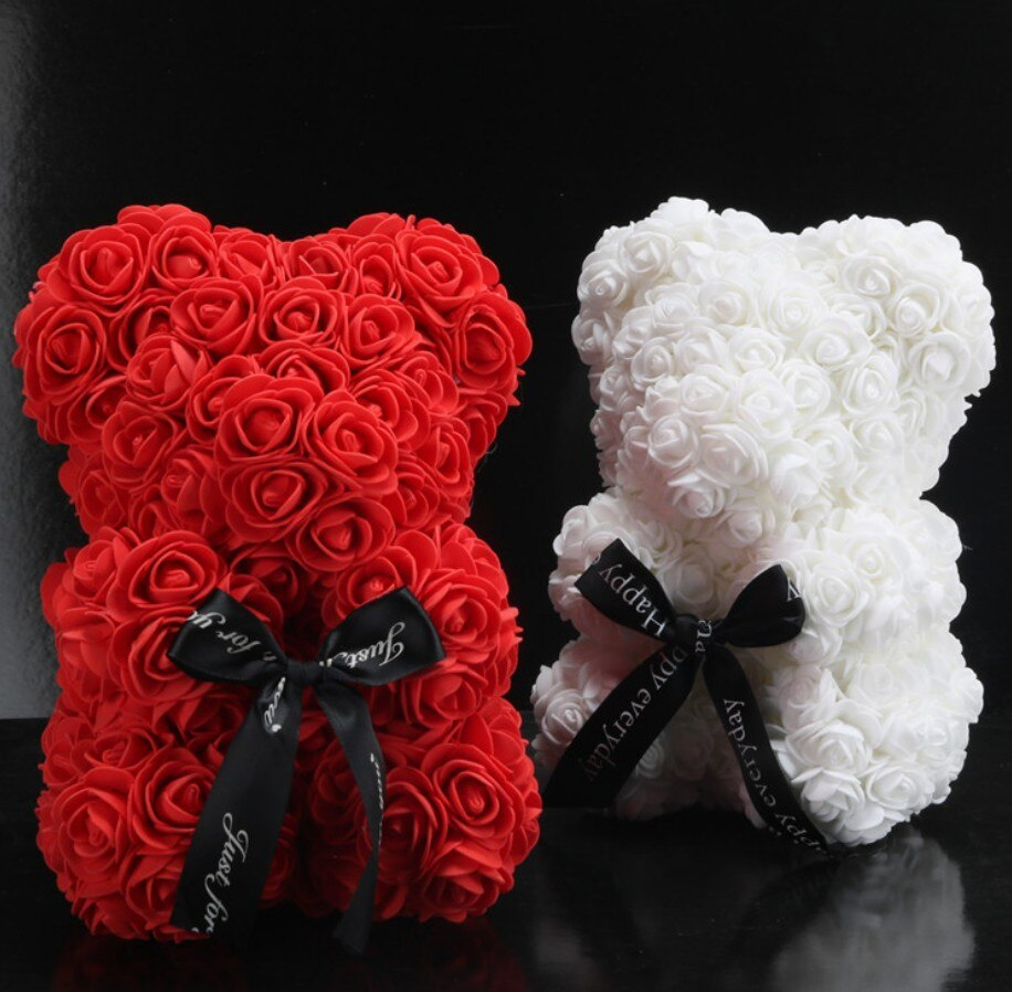 Foam Rose Bear Gift for Valentine's Day Anniversaries Birthdays – Teddy Shaped Rose Bouquet in Red Pink White Blue for Him Her – Forever