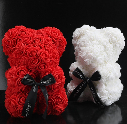 Foam Rose Bear Gift for Valentine's Day Anniversaries Birthdays – Teddy Shaped Rose Bouquet in Red Pink White Blue for Him Her – Forever