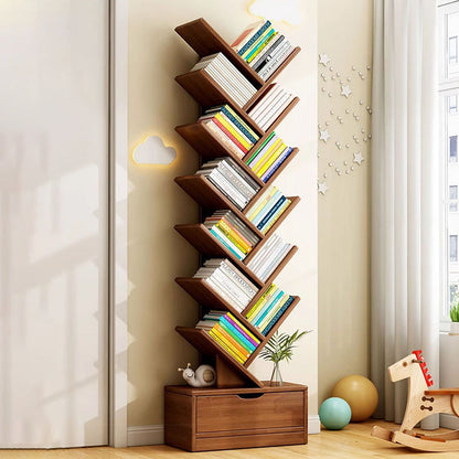 Multi-Tier Wooden Storage Rack 39 in Walnut Finish Open Shelving for Home Office Study Living Room Decorative Display