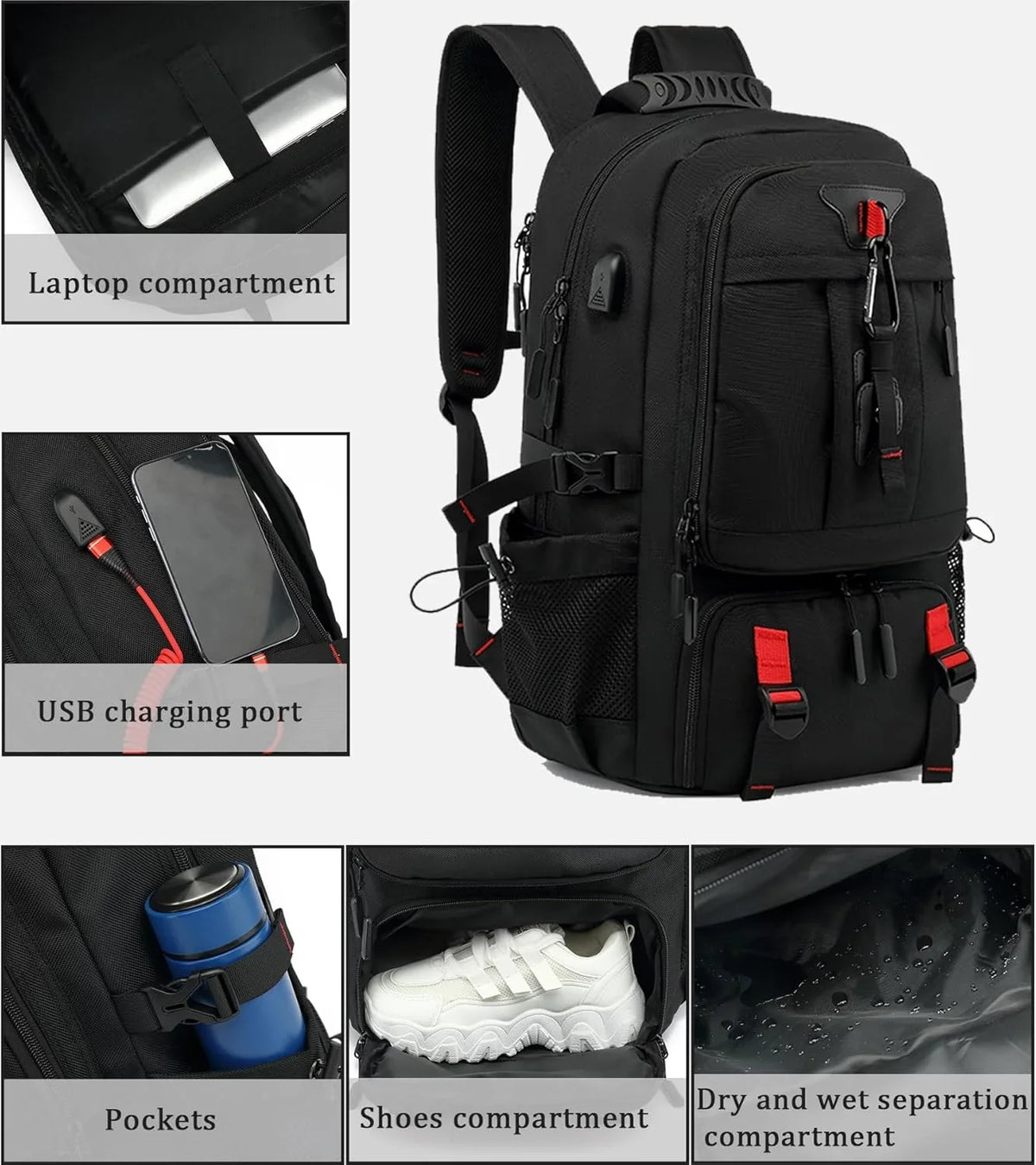 Travel Backpack Expandable 60L Padded Laptop & Built-In USB