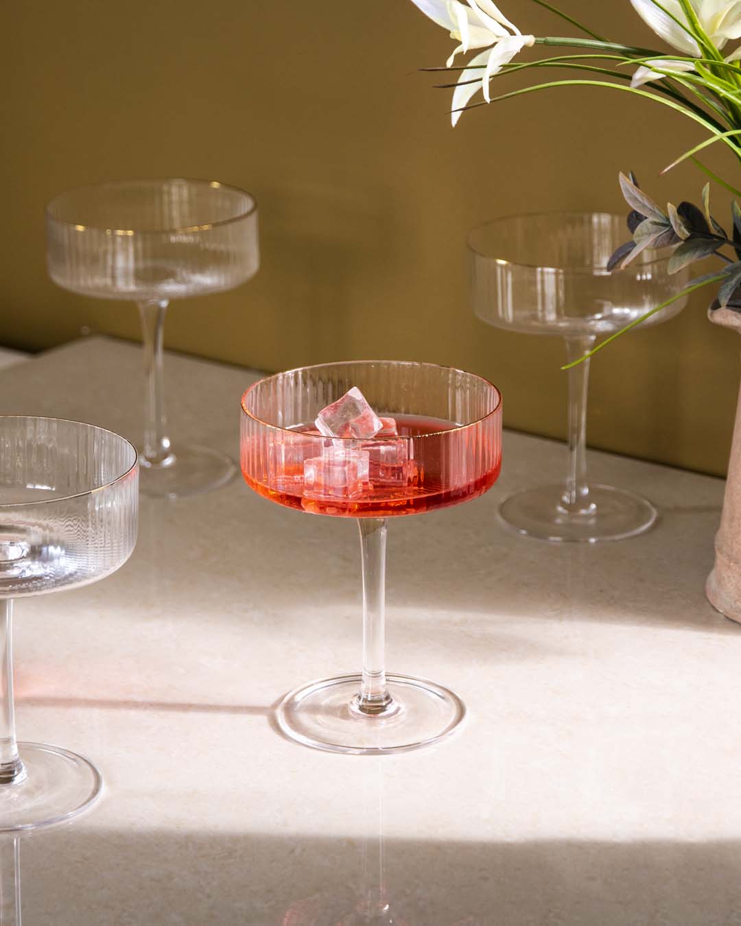 Textured Stemmed Dessert Coupe 4.3 Inches Tall Clear Glass Multi-Purpose Serving Cup for Appetizers Ice Cream Mousse Cocktails Martinis Ente