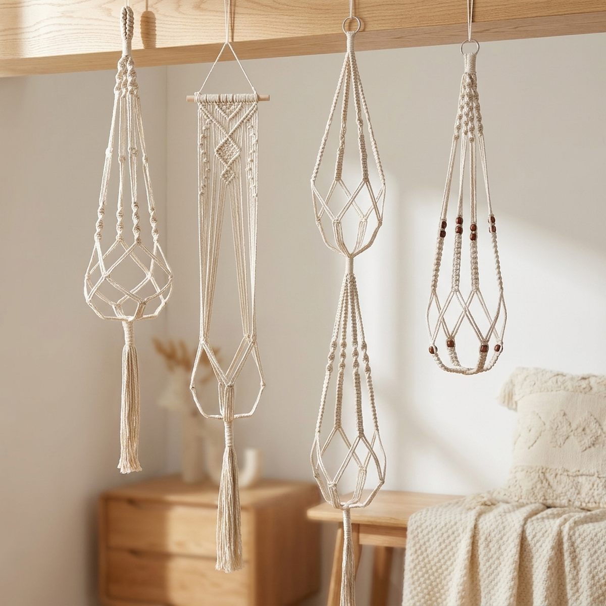 HANGBELLE – Ensemble de 4 paniers suspendus pour une décoration intérieure pleine de charme