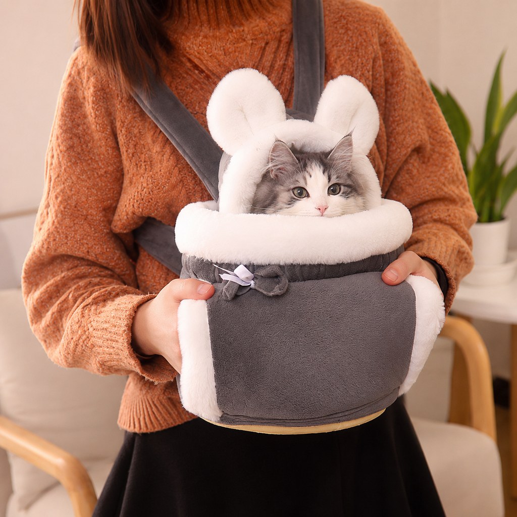 Ortekor Winter Warm Cat Carrier Backpack for Cold-Weather Outings - Plush Hands-Free Carrier for Cats & Small Pets