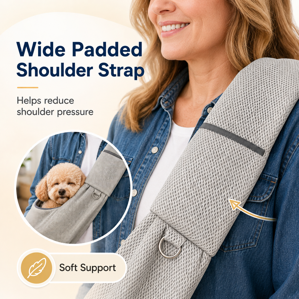Ortekor Crossbody Pet Sling Carrier for Small Dogs & Cats - Breathable Hands-Free Travel Bag for Walks, Errands & Vet Visits