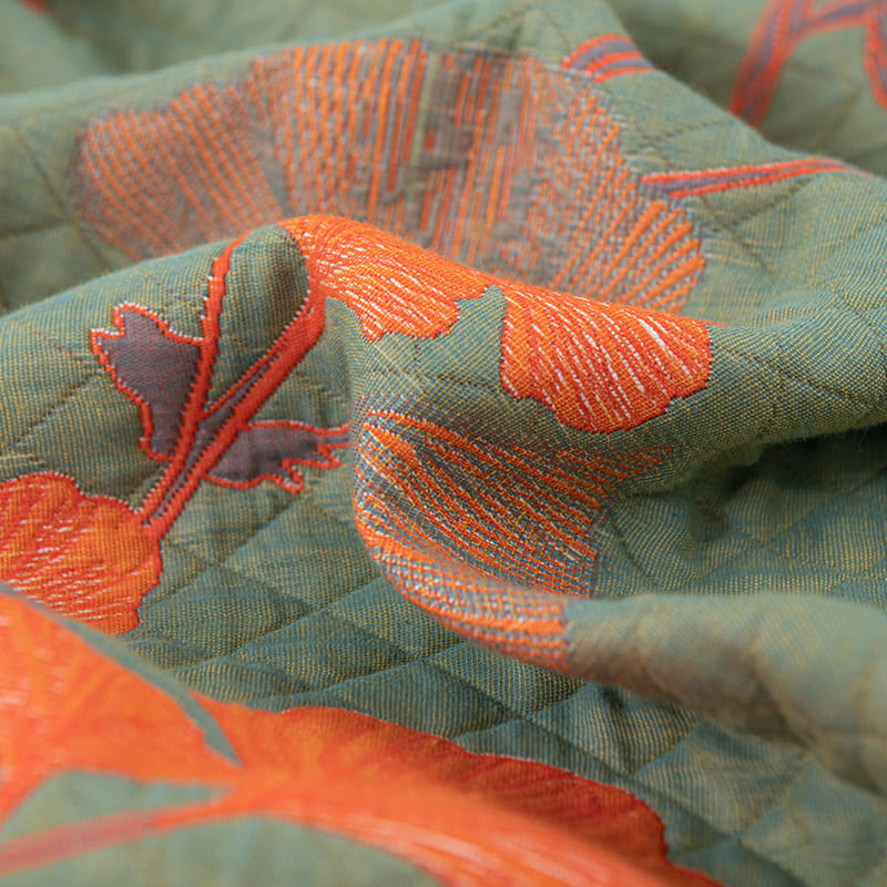 Reversible Cotton Quilt Ginkgo Leaf Design All-Season Bedspread Lightweight Throw Blanket for Bedroom Sofa Couch Travel Comfort