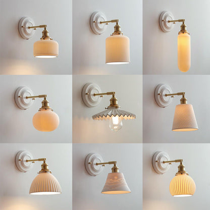 Hardwired Ceramic Sconce with Brass Accent, E26 Socket for Bedroom & Study, 9 in Modern Wall Light