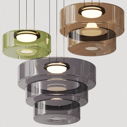 Layered Glass Dome Hanging Lamp 18 in Smoky Gray LED for Kitchen Island Dining Room Ceiling Fixture Adjustable Cord Modern Minimalist Style