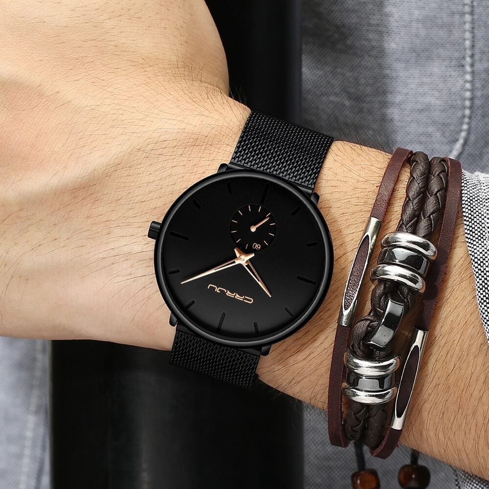Men's Minimalist Dress Watch with Textured Dial – Slim 7mm Case, Scratch-Resistant Crystal, Water Resistant Quartz Movement for Business &