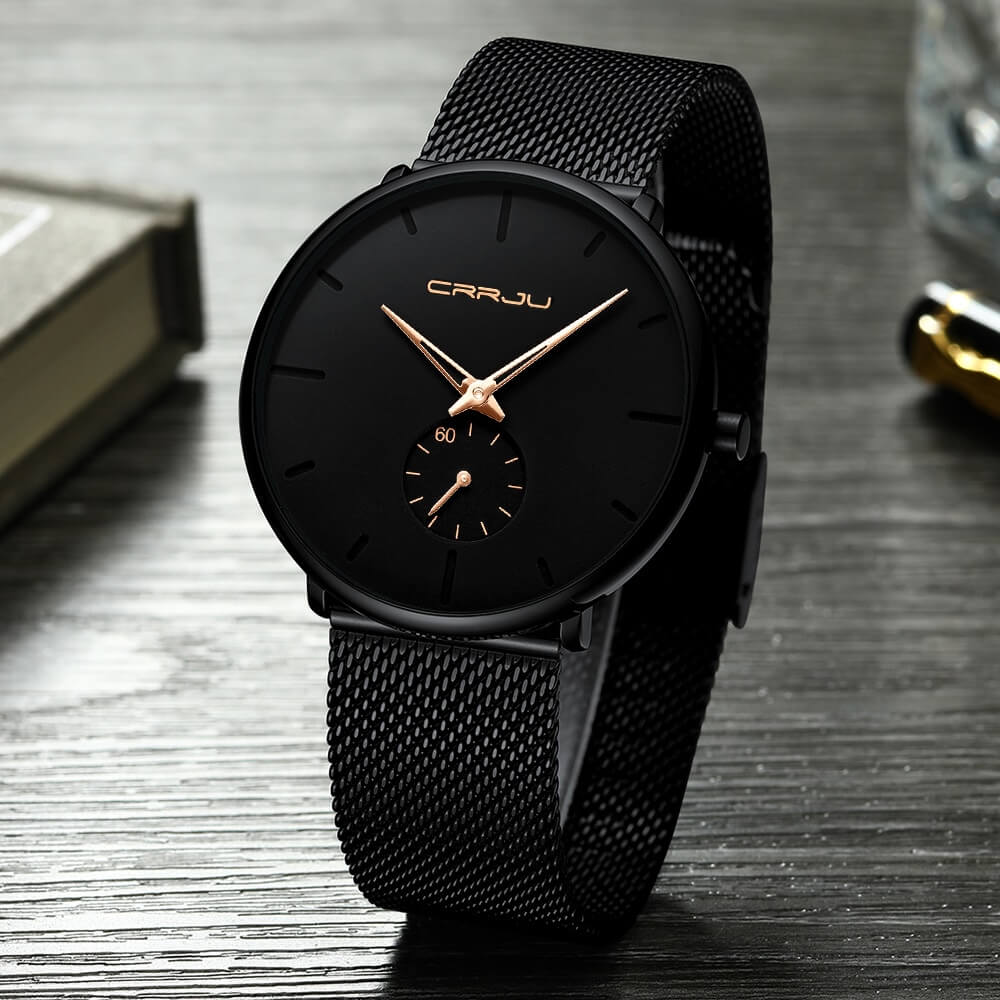 Men's Minimalist Dress Watch with Textured Dial – Slim 7mm Case, Scratch-Resistant Crystal, Water Resistant Quartz Movement for Business &