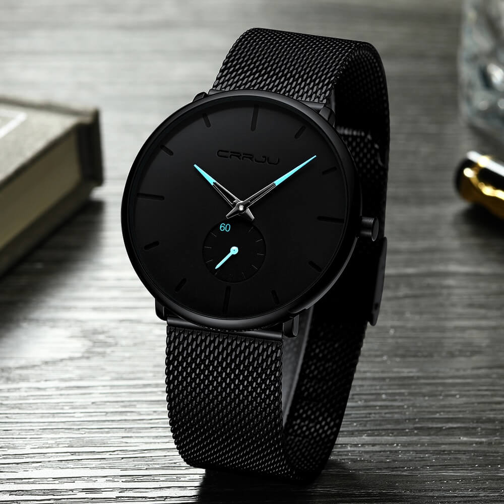 Men's Minimalist Dress Watch with Textured Dial – Slim 7mm Case, Scratch-Resistant Crystal, Water Resistant Quartz Movement for Business &