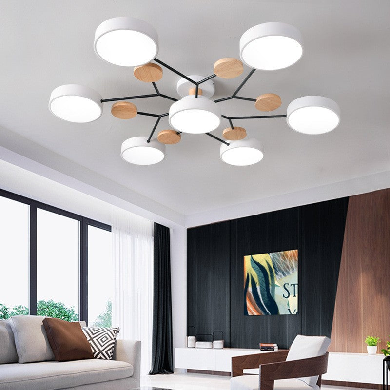 Modern Molecular LED Ceiling Light – Scandinavian Wood & Metal Flush Mount for Living Room, Bedroom & Kitchen