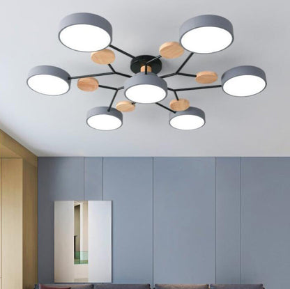 Modern Molecular LED Ceiling Light – Scandinavian Wood & Metal Flush Mount for Living Room, Bedroom & Kitchen