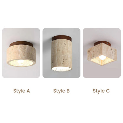 Plafonnier encastré en pierre naturelle avec détails en bois, culot E26, pour chambre, entrée, espace de vie, luminaire à profil bas, éclairage ambiant au plafond