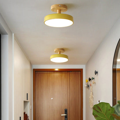 12W LED Flush Mount Light Wood & Green Finish for Bedroom Hallway Small Rooms Modern Scandinavian Style Ceiling Fixture 32-108 sq ft