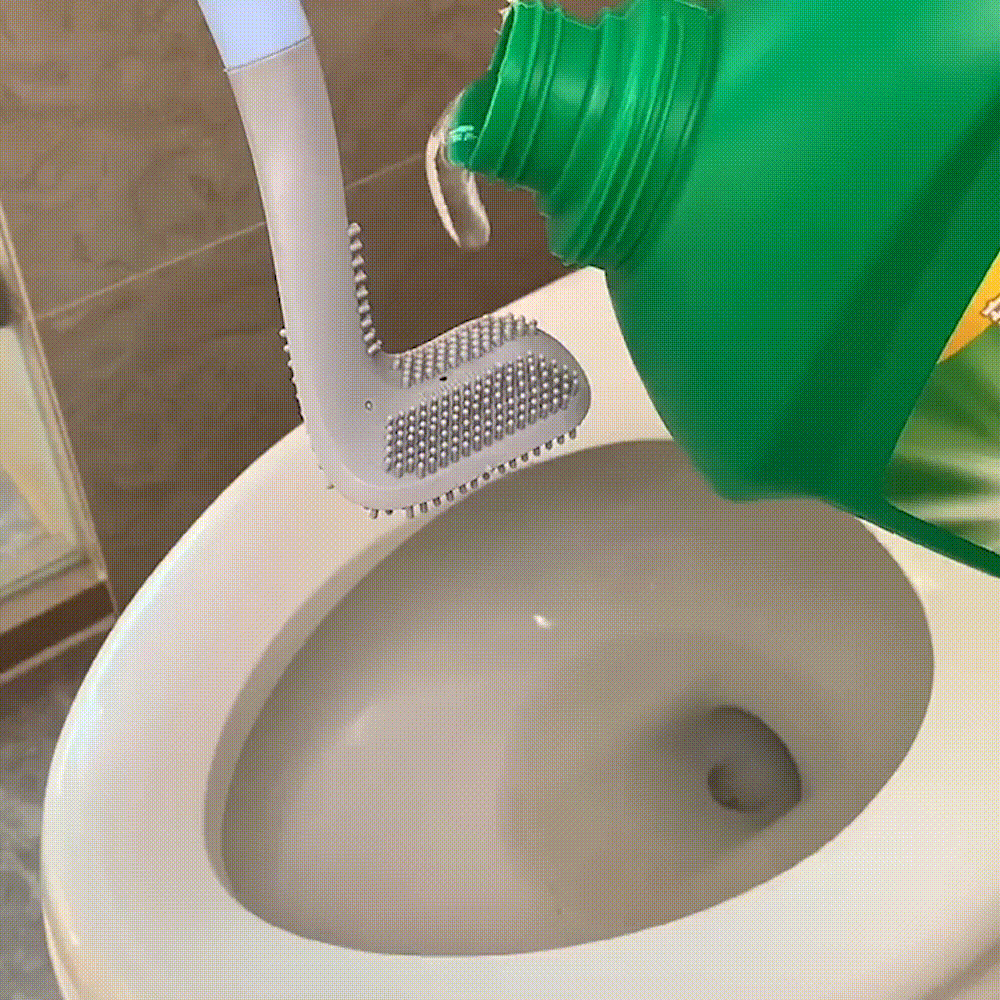 Long-Handle Toilet Brush with Triangular Head for Deep Bowl Cleaning – Wall-Mount Holder Included – Scratch-Free TPR Bristles for Bathroom