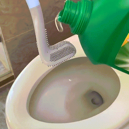 Long-Handle Toilet Brush with Triangular Head for Deep Bowl Cleaning – Wall-Mount Holder Included – Scratch-Free TPR Bristles for Bathroom