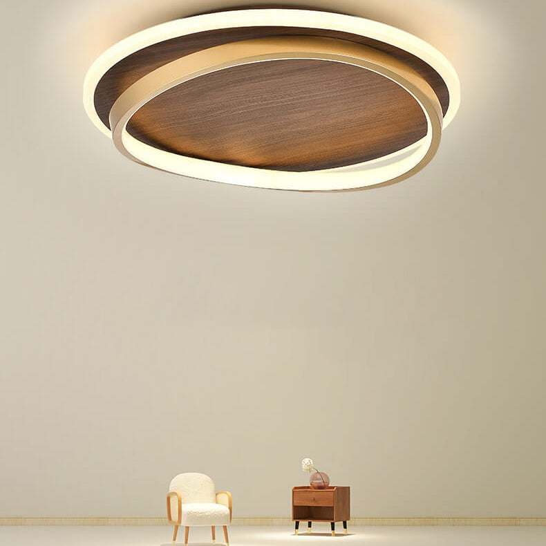 Scandinavian Wood Accent LED Ceiling Light Flush Mount Indoor • Modern Minimalist Design for Bedroom Living Room • Integrated High Lumen