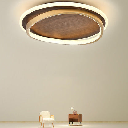 Scandinavian Wood Accent LED Ceiling Light Flush Mount Indoor • Modern Minimalist Design for Bedroom Living Room • Integrated High Lumen
