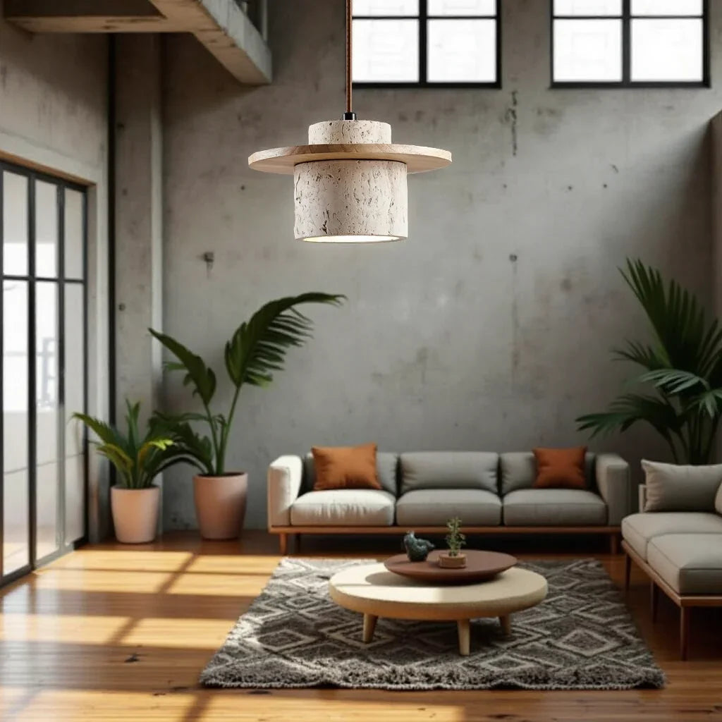 Stone Travertine LED Pendant Light Fixture with Adjustable Cord for Dining Room Kitchen Island Bedroom Reading Nook