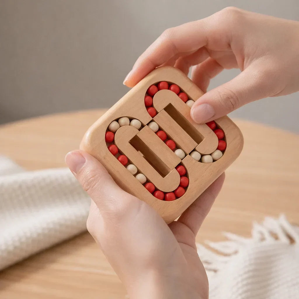 Wooden Ball-Sliding Puzzle Desktop Fidget Game for Focus and Relaxation 5.1 Inch Travel-Friendly Portable Brain Teaser Quiet Handheld Stress