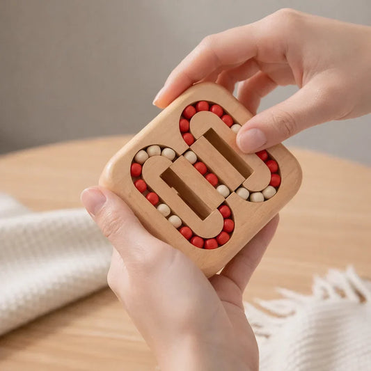 Puzzle coulissant à billes en bois, jeu de bureau anti-stress pour la concentration et la relaxation, casse-tête portable de 13 cm facile à transporter, jeu manuel silencieux