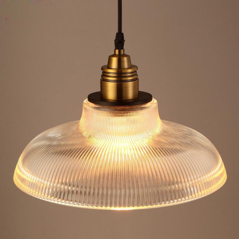 Glass Dome Pendant Light with Metal Frame for Dining Room & Bedroom – E27 Socket Industrial Style Hanging Fixture Clear or Amber Shade