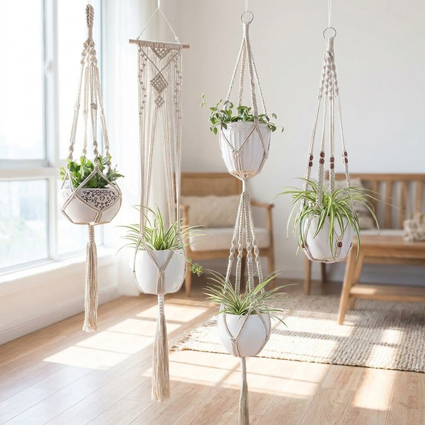 HANGBELLE – Ensemble de 4 paniers suspendus pour une décoration intérieure pleine de charme