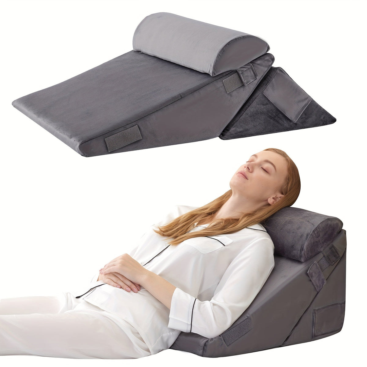Adjustable Wedge Pillow for Bed – Leg, Back & Knee Support for Sleep & Recovery