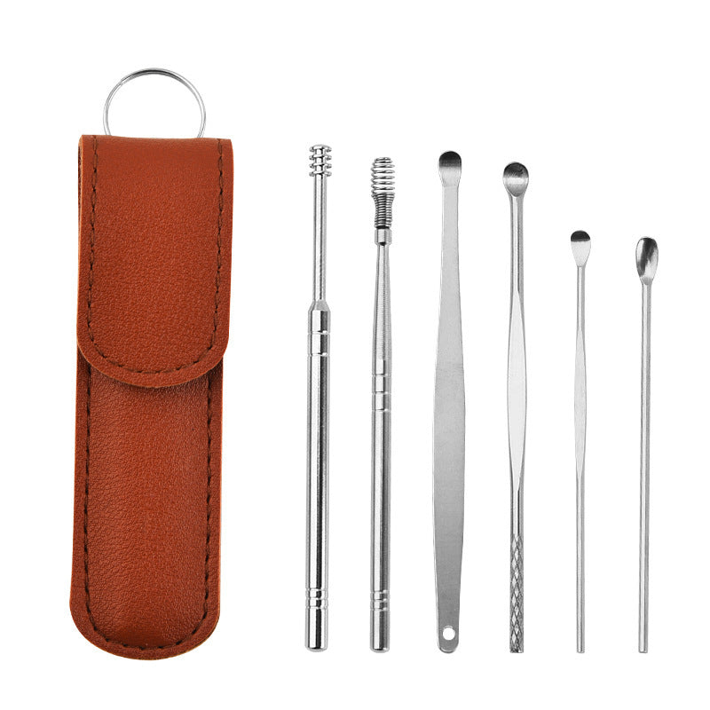 Stainless Steel Ear Cleaning Tool Set 6-Piece Reusable Earwax Removal Tools with Storage Case for Adults Kids Safe Effective Ear Hygiene