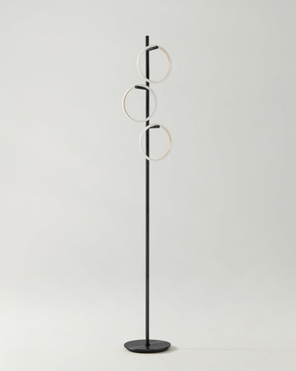 Triple-Ring LED Floor Lamp with Dimmer – 66" Tall Standing Light for Bedroom & Living Areas – Gold Metal Reading Lamp