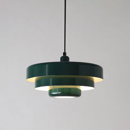 Hanging Ceiling Light Fixture for Kitchen Island Dining Room 14-Inch Round Tiered Metal Shade E26 Socket Adjustable Cord Modern Vintage Styl
