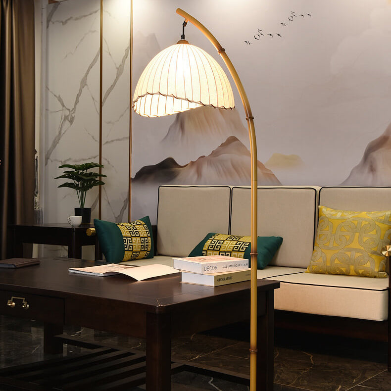 Standing Lamp with Stone Base and Fabric Shade 63 in Tall Natural White Plug-In Light for Bedroom Den Corner Accent Contemporary Home Decor