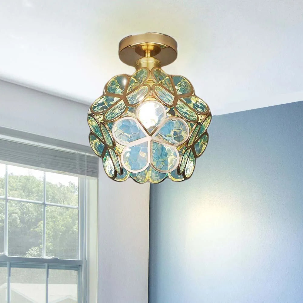 Flush Mount Flower Fixture in Gold with Acrylic Shade for Entryway Bedroom Small Spaces 8-Inch Modern LED Overhead Home Lighting
