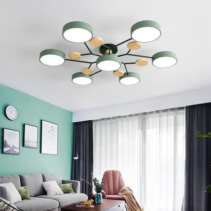 Modern Molecular LED Ceiling Light – Scandinavian Wood & Metal Flush Mount for Living Room, Bedroom & Kitchen