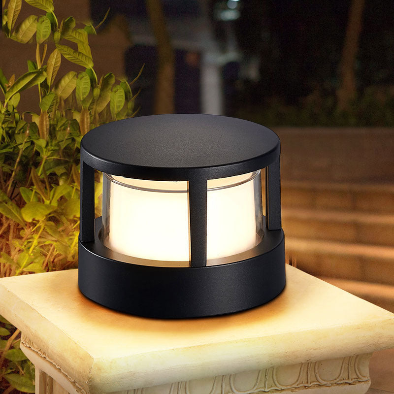 Compact Modern Black Aluminum LED Yard Light for Pathways, Gardens & Fences – Hardwired Outdoor Cylinder Fixture