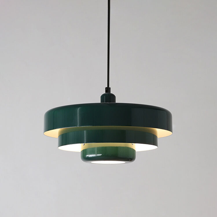 Hanging Ceiling Fixture 1-Socket Metal Shade Round Tiered Design Hardwired for Dining Room Kitchen Island Bar