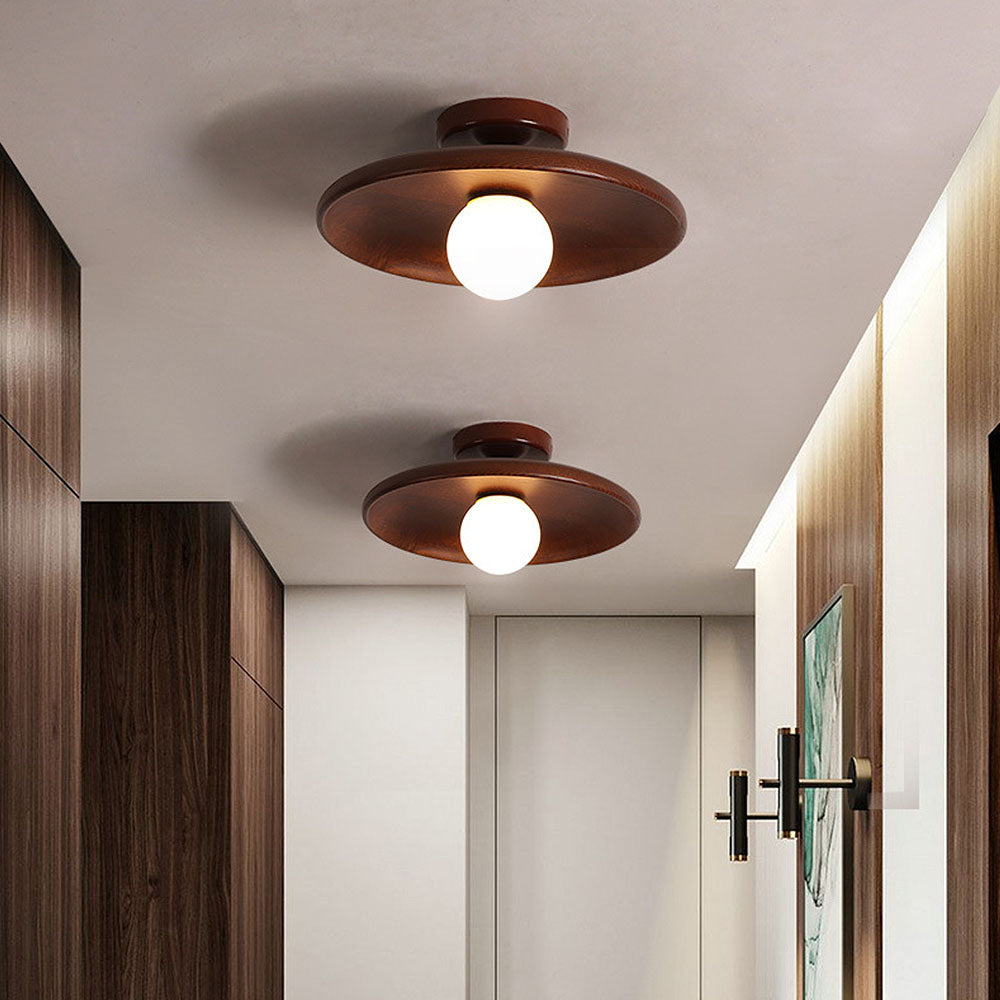 Plafonnier sphérique en bois, profil bas, 6 pouces de hauteur, lueur chaleureuse pour chambres, entrées et espaces restreints, style minimaliste moderne, Natura