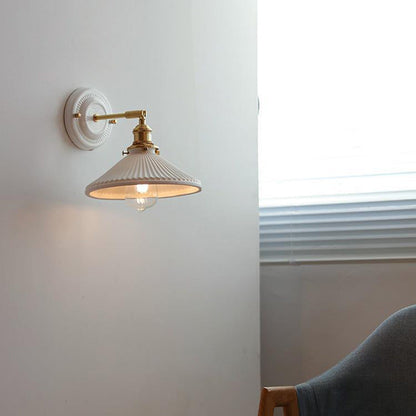Ceramic & Brass Wall Sconce with Minimalist Contemporary Design for Bedroom, Living Room & Study | E26 Socket