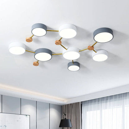 Rectangular LED Ceiling Light 36W Gray Wood and Metal Low-Profile Design for Bedrooms Entryways Modern Home